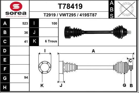 EAI T78419 - Приводной вал autospares.lv