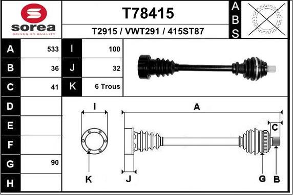 EAI T78415 - Приводной вал autospares.lv