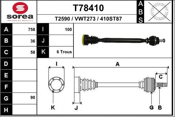 EAI T78410 - Приводной вал autospares.lv