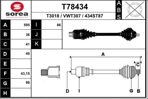 EAI T78434 - Приводной вал autospares.lv