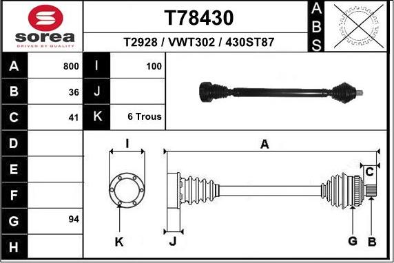 EAI T78430 - Приводной вал autospares.lv