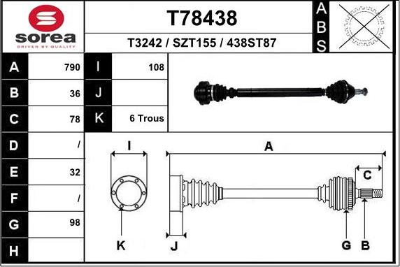 EAI T78438 - Приводной вал autospares.lv