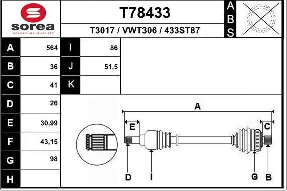 EAI T78433 - Приводной вал autospares.lv