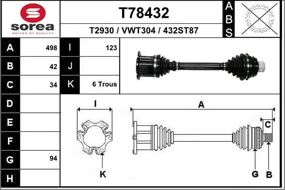 EAI T78432 - Приводной вал autospares.lv