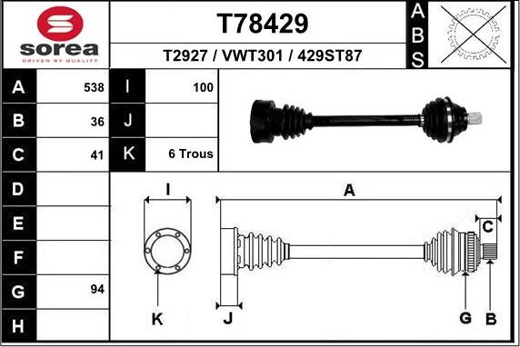 EAI T78429 - Приводной вал autospares.lv