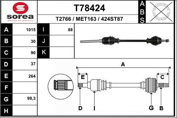 EAI T78424 - Приводной вал autospares.lv