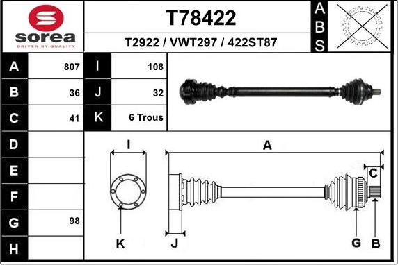 EAI T78422 - Приводной вал autospares.lv