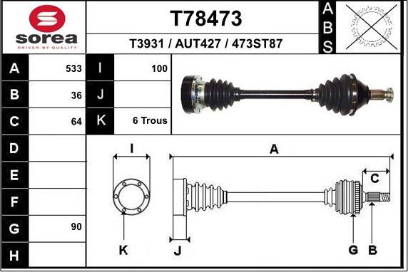 EAI T78473 - Приводной вал autospares.lv