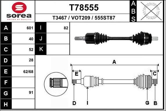 EAI T78555 - Приводной вал autospares.lv