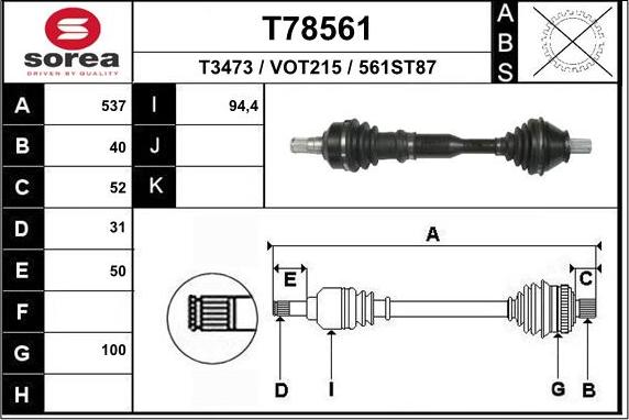 EAI T78561 - Приводной вал autospares.lv