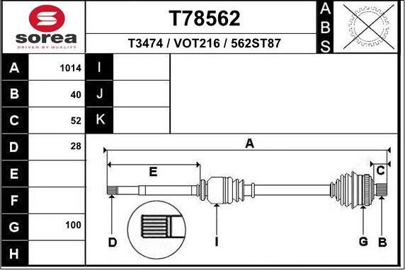 EAI T78562 - Приводной вал autospares.lv