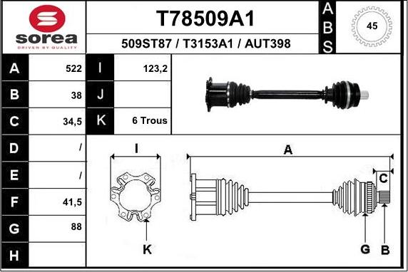 EAI T78509A1 - Приводной вал autospares.lv