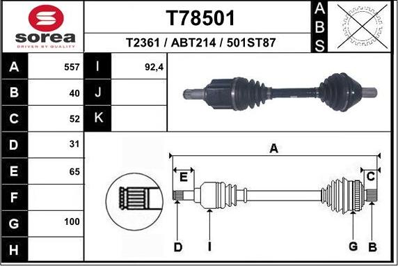 EAI T78501 - Приводной вал autospares.lv