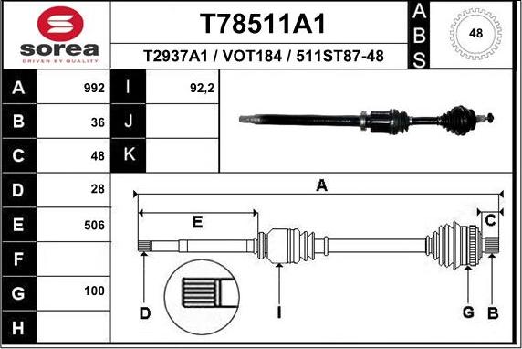 EAI T78511A1 - Приводной вал autospares.lv