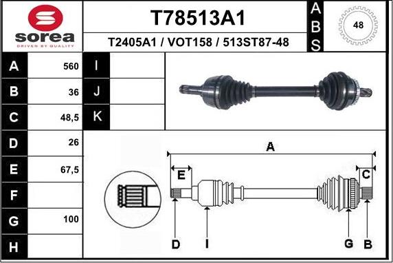 EAI T78513A1 - Приводной вал autospares.lv