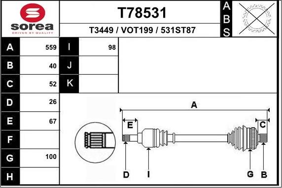 EAI T78531 - Приводной вал autospares.lv