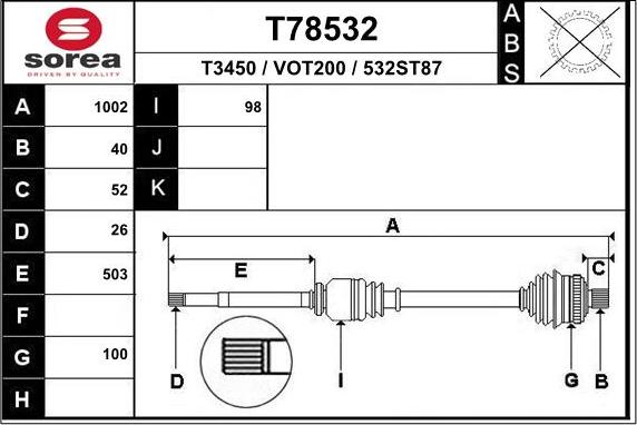 EAI T78532 - Приводной вал autospares.lv