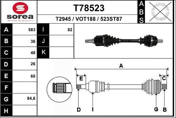 EAI T78523 - Приводной вал autospares.lv