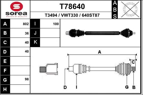 EAI T78640 - Приводной вал autospares.lv