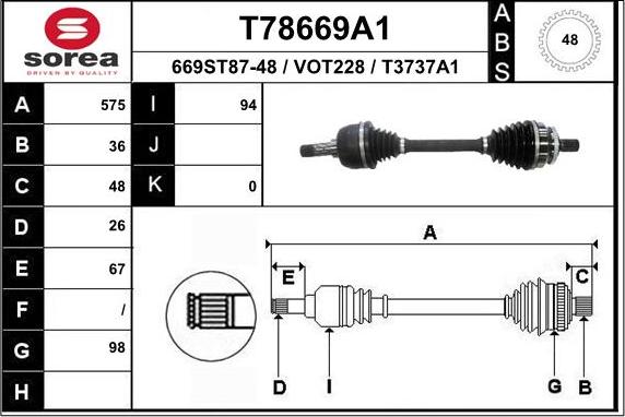 EAI T78669A1 - Приводной вал autospares.lv