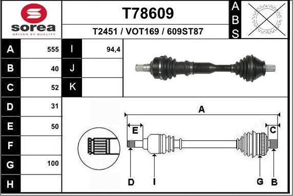 EAI T78609 - Приводной вал autospares.lv