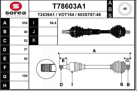 EAI T78603A1 - Приводной вал autospares.lv