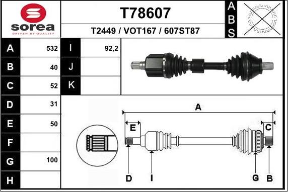 EAI T78607 - Приводной вал autospares.lv