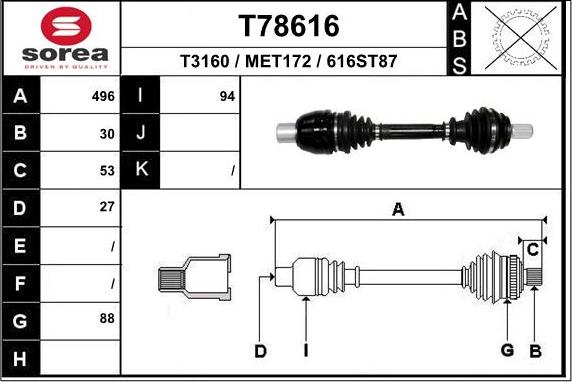 EAI T78616 - Приводной вал autospares.lv