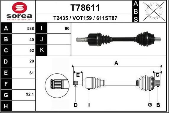 EAI T78611 - Приводной вал autospares.lv