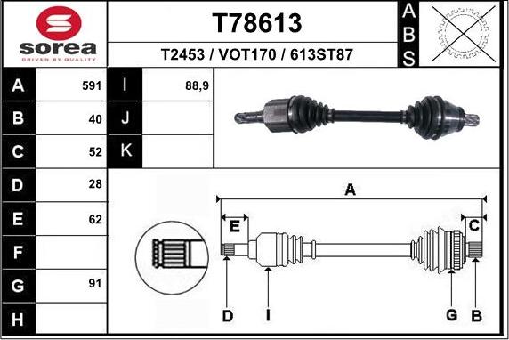 EAI T78613 - Приводной вал autospares.lv