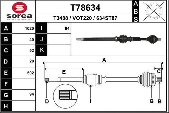 EAI T78634 - Приводной вал autospares.lv