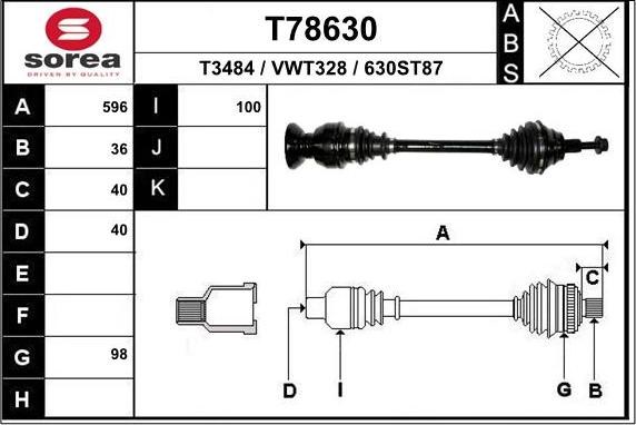 EAI T78630 - Приводной вал autospares.lv