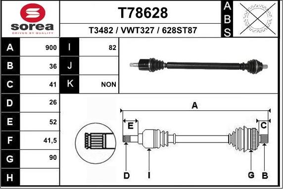 EAI T78628 - Приводной вал autospares.lv