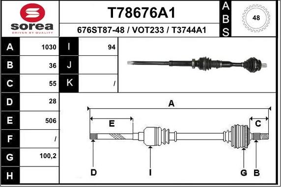 EAI T78676A1 - Приводной вал autospares.lv