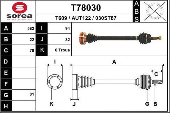 EAI T78030 - Приводной вал autospares.lv