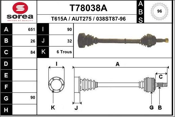 EAI T78038A - Приводной вал autospares.lv