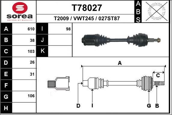 EAI T78027 - Приводной вал autospares.lv