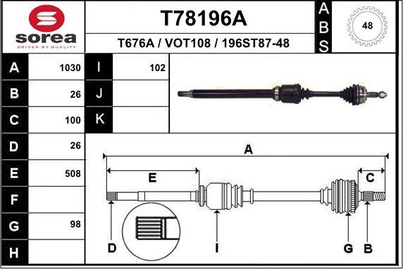 EAI T78196A - Приводной вал autospares.lv