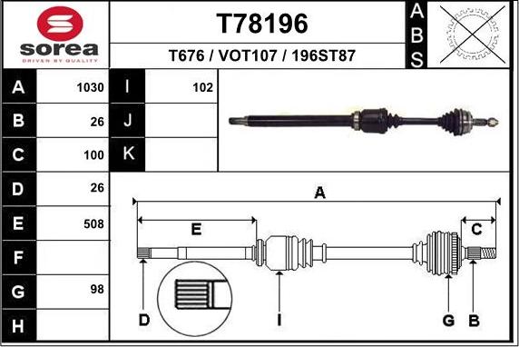 EAI T78196 - Приводной вал autospares.lv