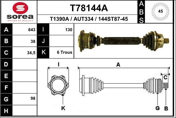 EAI T78144A - Приводной вал autospares.lv