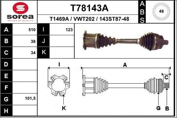 EAI T78143A - Полуосевой вал, дифференциал autospares.lv