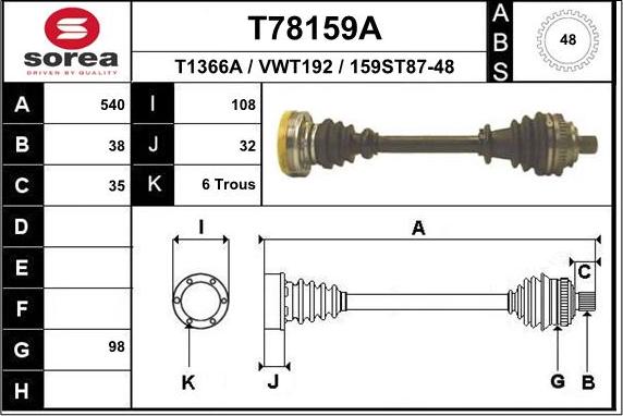 EAI T78159A - Приводной вал autospares.lv