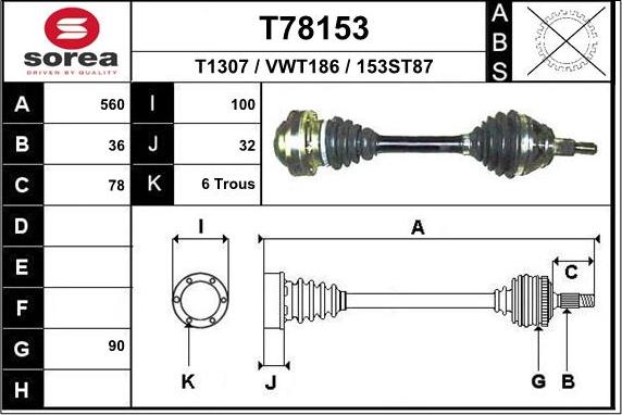 EAI T78153 - Приводной вал autospares.lv