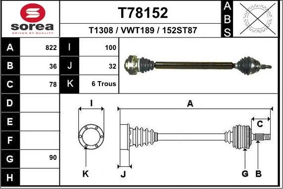 EAI T78152 - Приводной вал autospares.lv