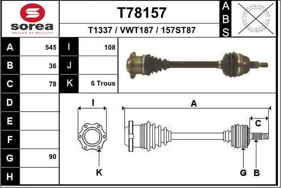 EAI T78157 - Приводной вал autospares.lv