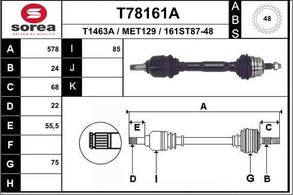 EAI T78161A - Приводной вал autospares.lv