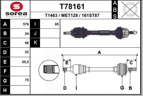 EAI T78161 - Приводной вал autospares.lv