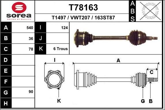 EAI T78163 - Приводной вал autospares.lv