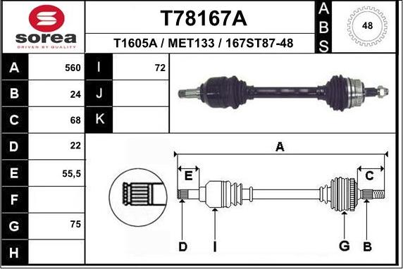 EAI T78167A - Приводной вал autospares.lv