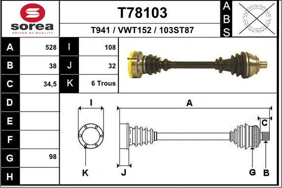 EAI T78103 - Приводной вал autospares.lv